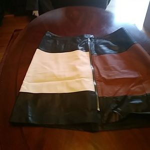 Brown, White, Black Pleather Skirt
